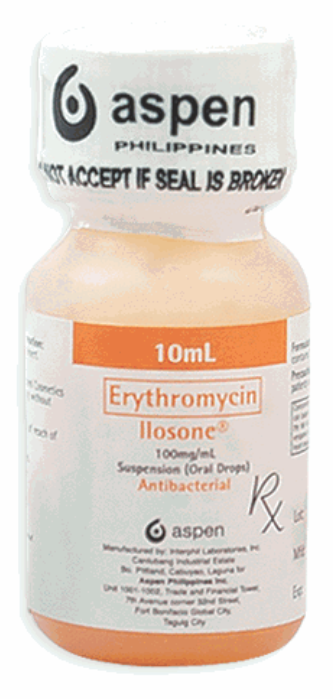 Ilosone (Erythromycin Estolate) Oral Drops in Plastic White Bottle 10 ml (100 mg/mL) 1's
