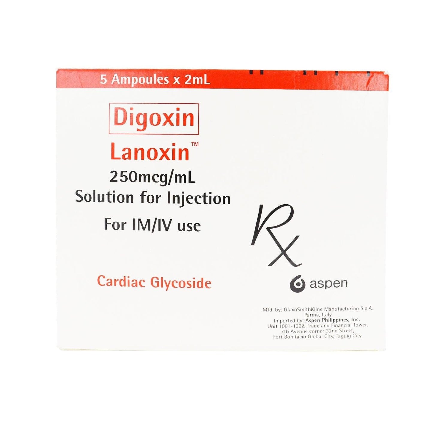 Lanoxin (Digoxin) Solution for IV Injection 250 mcg/mL in Ampoule Clear 2 mL 5's 1's
