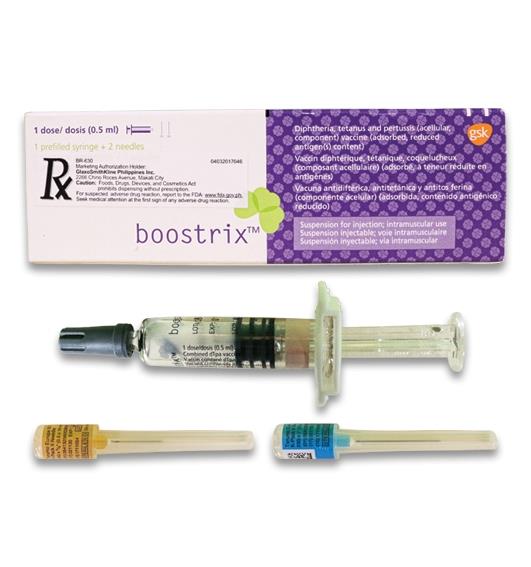 Boostrix (Tetanus+Diptheria+Pertusis Toxoid) (5+2.5Lf+8ug) Suspension for IM Injection in 0.5mL Glass Syringe 1's