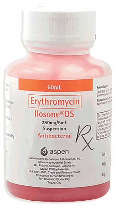 Ilosone (Erythromycin Estolate) DS Oral Suspension in Plastic White Bottle 60 ml (250 mg/5mL) 1's