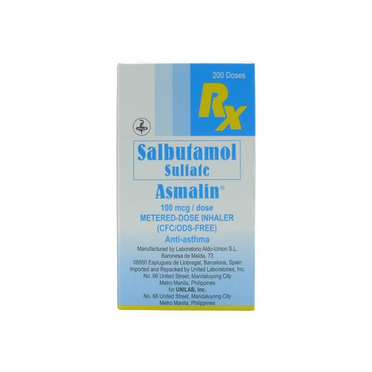 Asmalin (Salbutamol Sulfate) Solution, For Inhalation (100 mcg/actuation) Inhaler 200 doses Box 1's