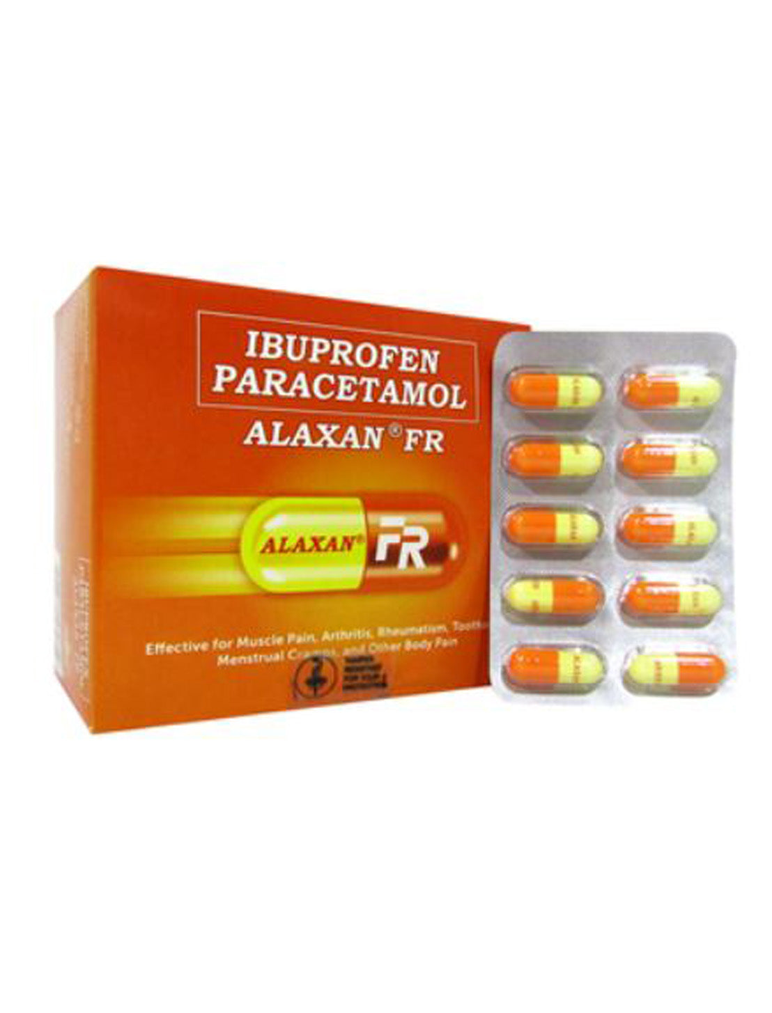 Alaxan FR (Paracetamol+Ibuprofen) Capsule (325+200 mg) Blister Pack 10's Box 100's