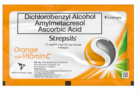 Strepsils (Dichlorobenzyl Alcohol + Amylmetacresol + Ascorbic Acid)