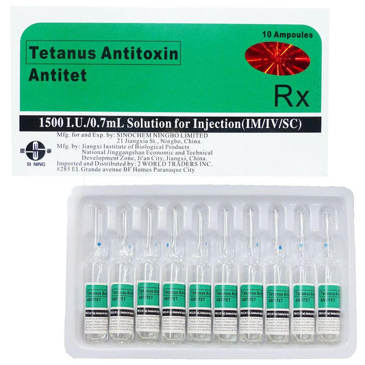 AntiTet (Tetanus Antitoxin) (1500 IU/0.7mL) Solution for IM/SC/IV Injection in 0.5mL Glass Ampoule in Box of 10's