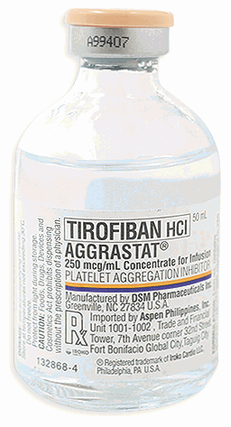 Aggrastat (Tirofiban Hydrochloride) Concentrate for IV Infusion (250mcg/mL) Vial Clear 50 mL 1's