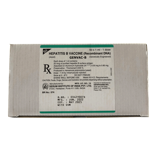 Genvac B (Absorbed Hepatitis B (rDNA)) (20ug/mL) Adult Suspension for IM Injection in 1mL Glass Vial in Box in Box of 50's