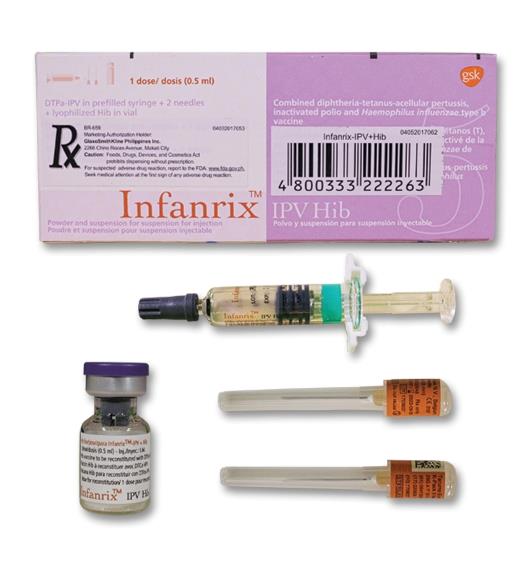 Infarix IPV+HIB (Tetanus+Diptheria+Pertusis Toxoid+H Influenza B+Polio) (10+25Lf+25+25ug+40au) Suspension for IM Injection in 0.5mL Glass Syringe 1's