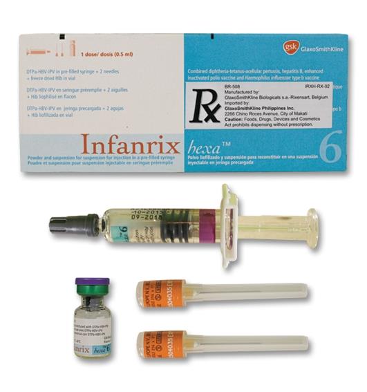 Infarix Hexa (Tetanus+Diptheria+Pertusis Toxoid) (10+25Lf+25ug) Suspension for IM Injection in 0.5mL Glass Syringe 1's