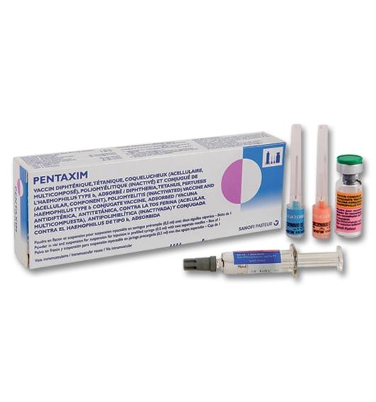 Pentaxim (Tetanus+Diptheria+Pertusis Toxoid+H Influenza B+Polio) (40+30IU+25+10ug+40DU) Suspension for IM Injection in 0.5mL Glass Syringe 1's