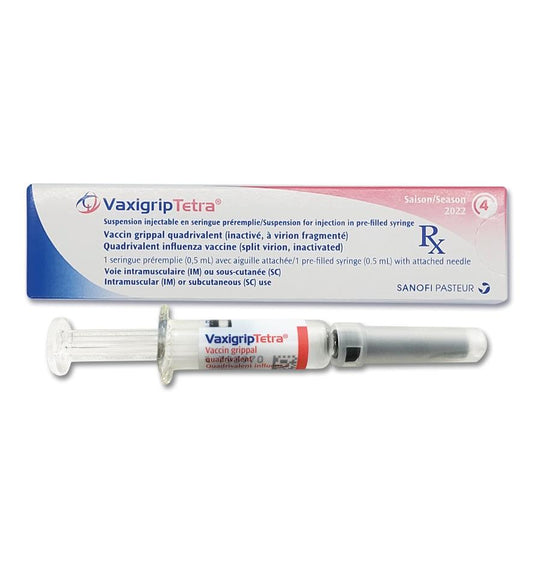 Vaxigrip Tetra (Quadrivalent Seasonal Inactivated Influenza Split Virion) (15mcg/valent/0.5mL) Suspension for IM Injection in 0.5mL Glass Syringe 1's