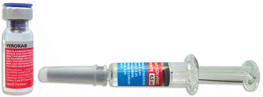 Verorab (Inactivated Purified Rabies Vaccine from Vero Cells) (2.5 IU/0.5mL) Suspension for IM Injection in 0.5mL Glass Vial 1's