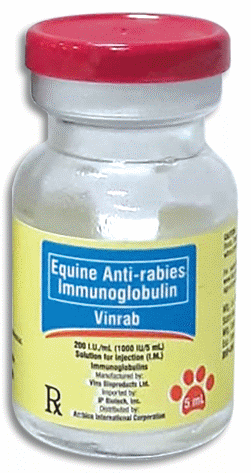 Vinrab (Equine anti-rabies immunoglobulin) (200 IU/mL) Solution for IM Injection in 5mL Glass Vial 1's