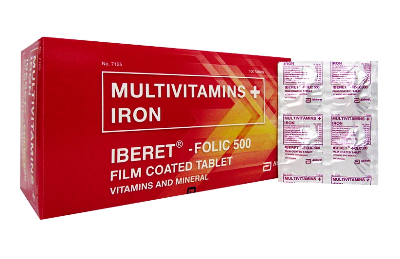 Iberet Folic (Folic Acid + Ferrous Sulfate + Vitamins C, B1-3, B5-6, B12)
