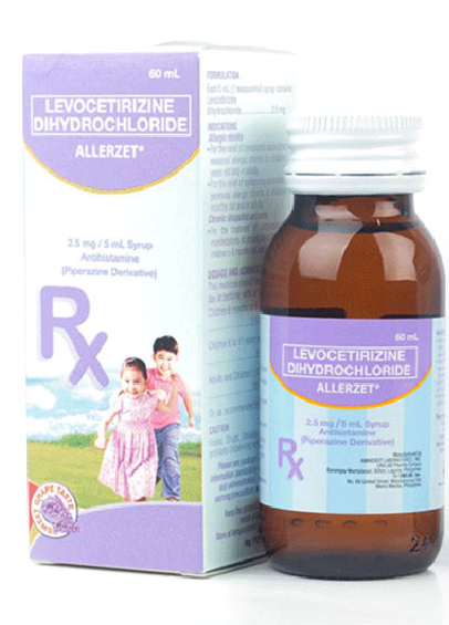 Allerzet (Levocetirizine Dihydrochloride) Syrup (2.5 mg/5ml) Bottle 60mL Box 1's