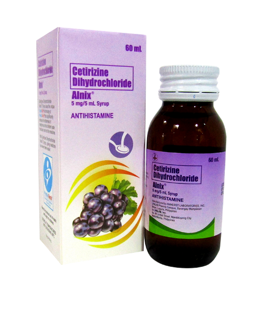 Alnix (Cetirizine Dihydrochloride) Syrup (5 mg/5ml) Bottle 60mL Box 1's