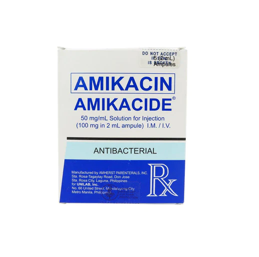 Amikacide (Amikacin Sulfate) Injection, Solution (50 mg/mL) Ampoule, Glass Clear 2mL Box 5's