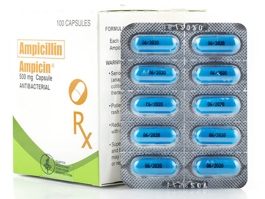 Ampicin (Ampicillin Trihydrate) Capsule (500 mg) Blister Pack 10's Box 100's