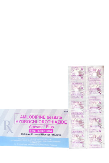 Amvasc Plus (Amlodipine+Hydrochlorothiazide) Tablet (5+12.5 mg) Strip, Foil 10's Box 30's