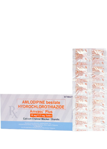 Amvasc Plus (Amlodipine+Hydrochlorothiazide) Tablet (10+12.5 mg) Strip, Foil 10's Box 30's