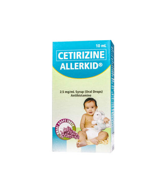Allerkid (Cetirizine Dihydrochloride) Drops (2.5 mg/mL) Bottle 10mL Box 1's
