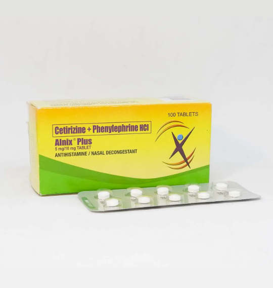 Alnix Plus (Cetirizine Dihydrochloride+Phenylephrine) Tablet, Film Coated (5+10 mg) Blister Pack 10's Box 100's